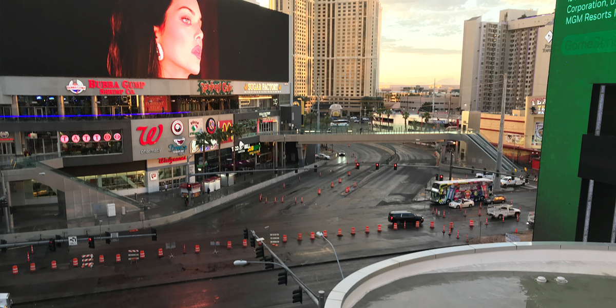 View of Turn 11 of the Formula 1 Las Vegas Grand Prix from Ocean Prime Las Vegas Rooftop Terrace